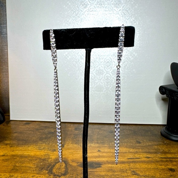 Sterling silver and CZ dangle bar post earrings - Picture 1 of 13
